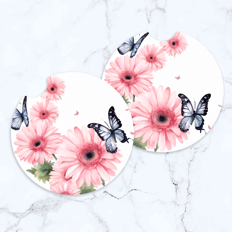 (image for) 2027 Daisies & Butterflies Car Coaster Set - 2